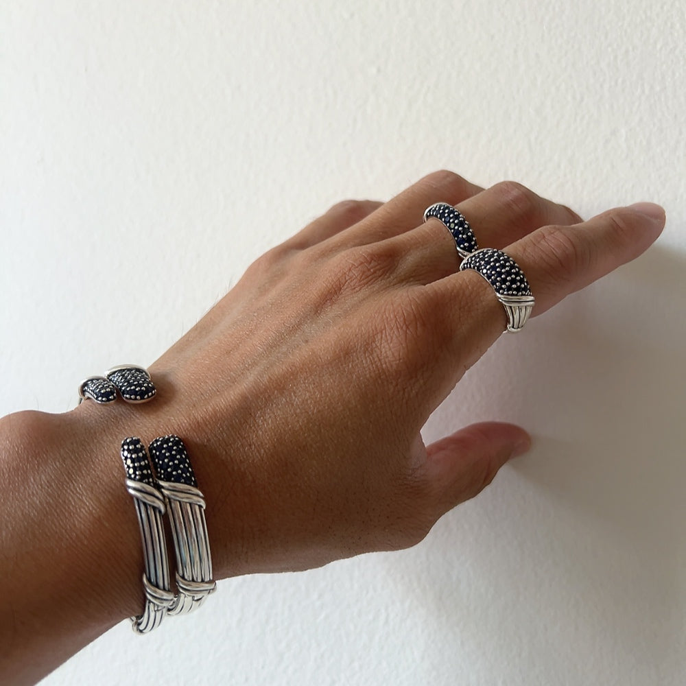 Signature Classic Pave Cuff with blue sapphires in sterling silver