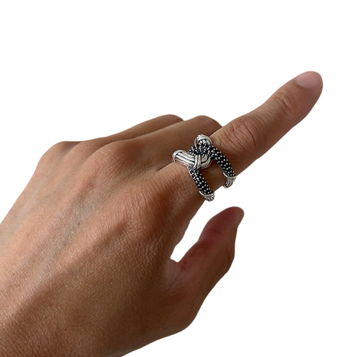 Southampton Interlocking Knot Pave Ring in sterling silver with black spinel