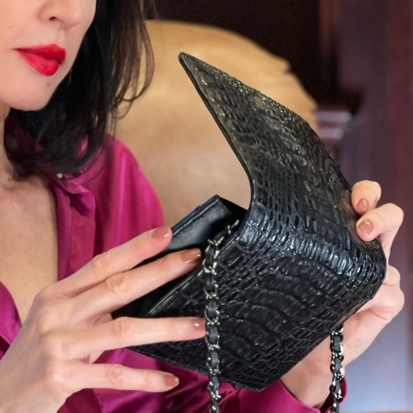 Black croc clutch bag sale