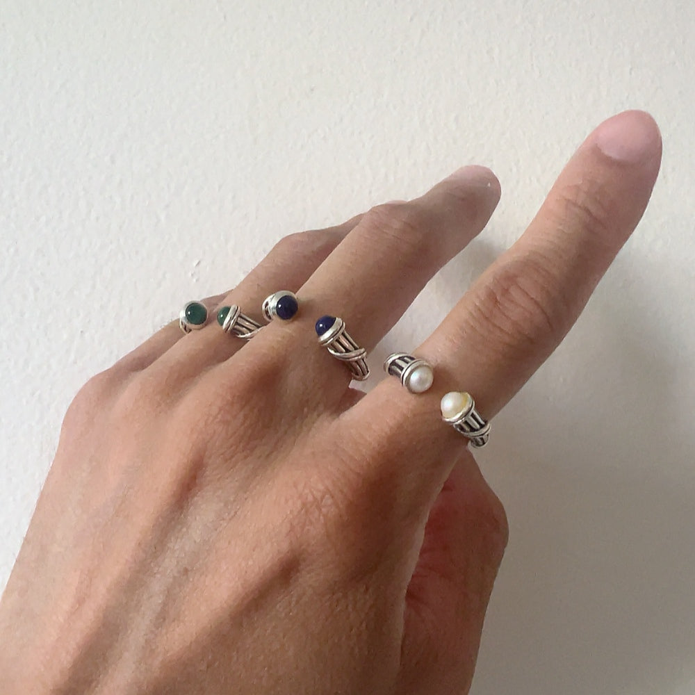 Luna Stack Ring in sterling silver with white pearl