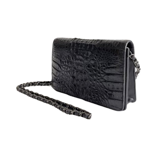 Genuine Crocodile Clutch in classic black 8"L X 5"H