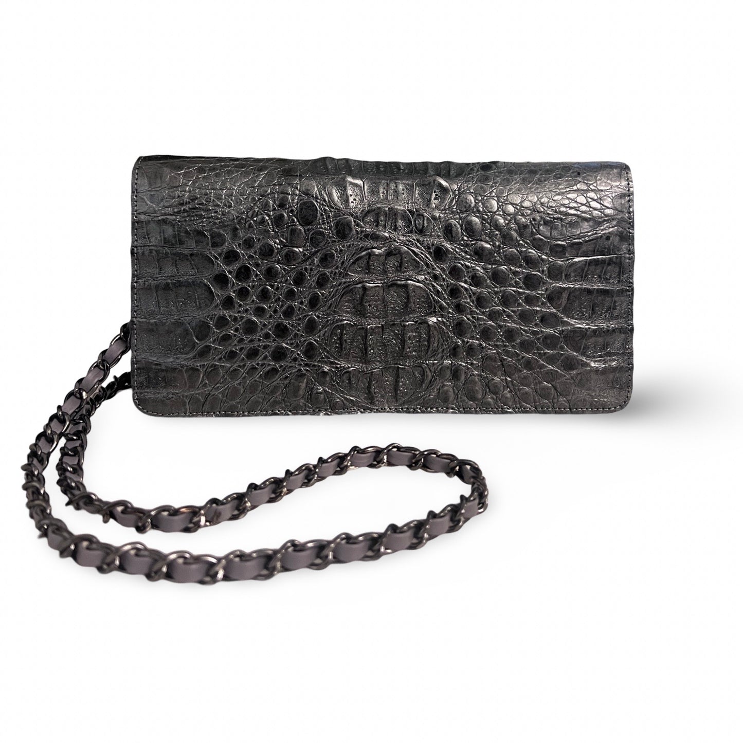 Genuine Crocodile Long Clutch in dark grey pearl 10"L X 5"H