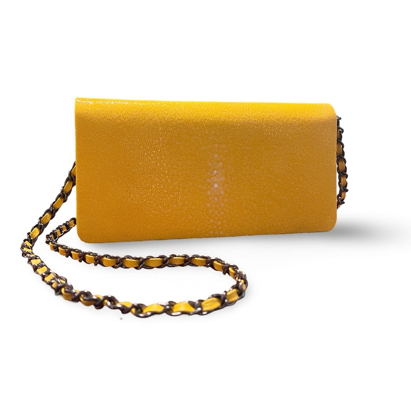 Genuine Stingray Long Clutch in citrine yellow 10"L X 5"H