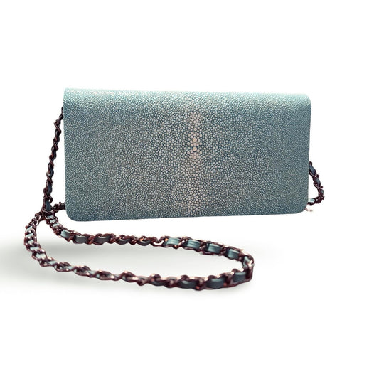 Genuine Stingray Long Clutch in turquoise blue