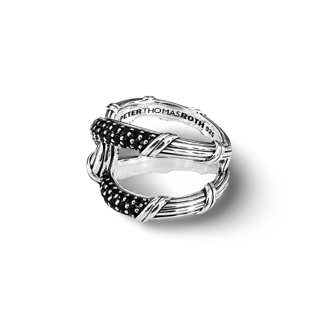 Southampton Interlocking Knot Pave Ring in sterling silver with black spinel