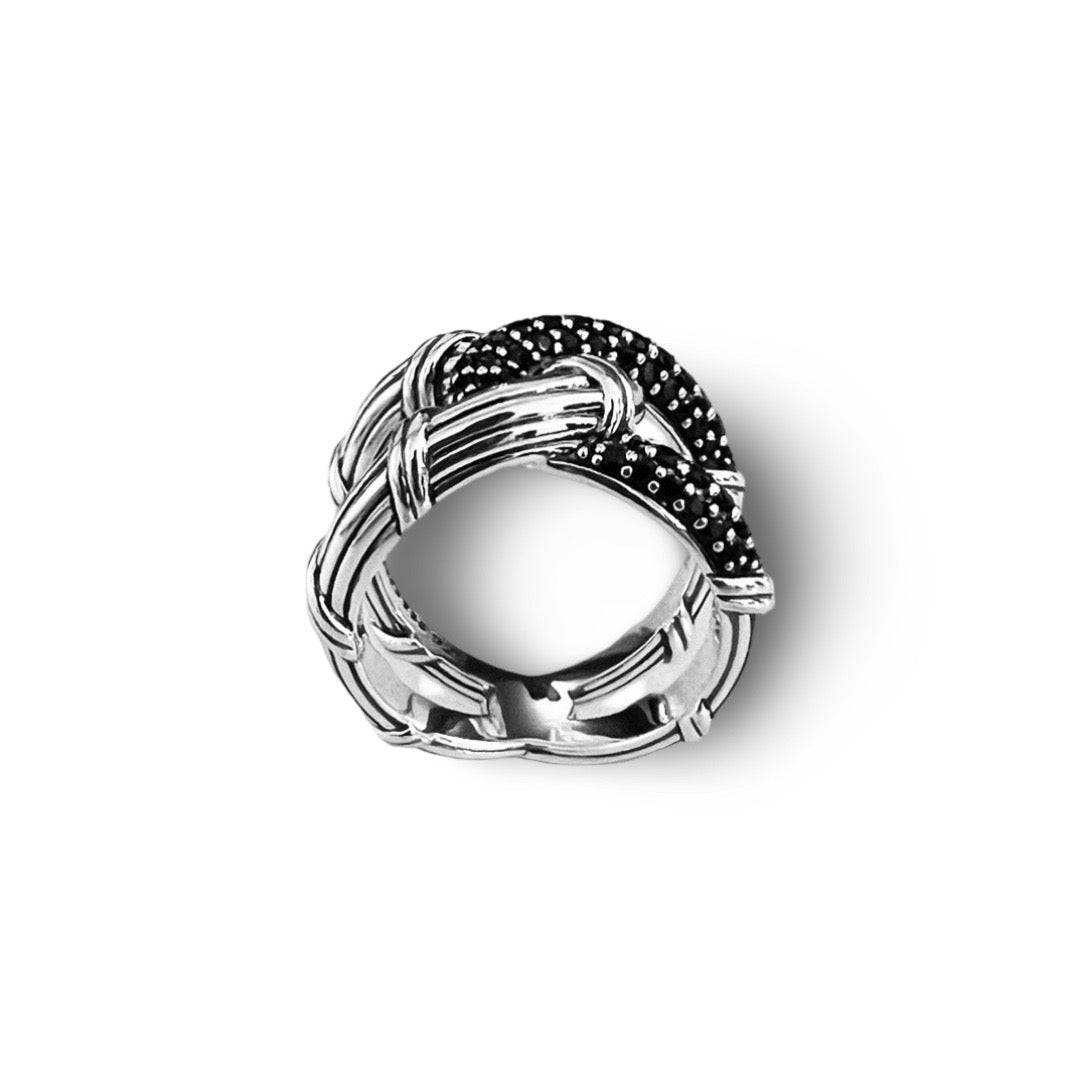 Southampton Interlocking Knot Pave Ring in sterling silver with black spinel