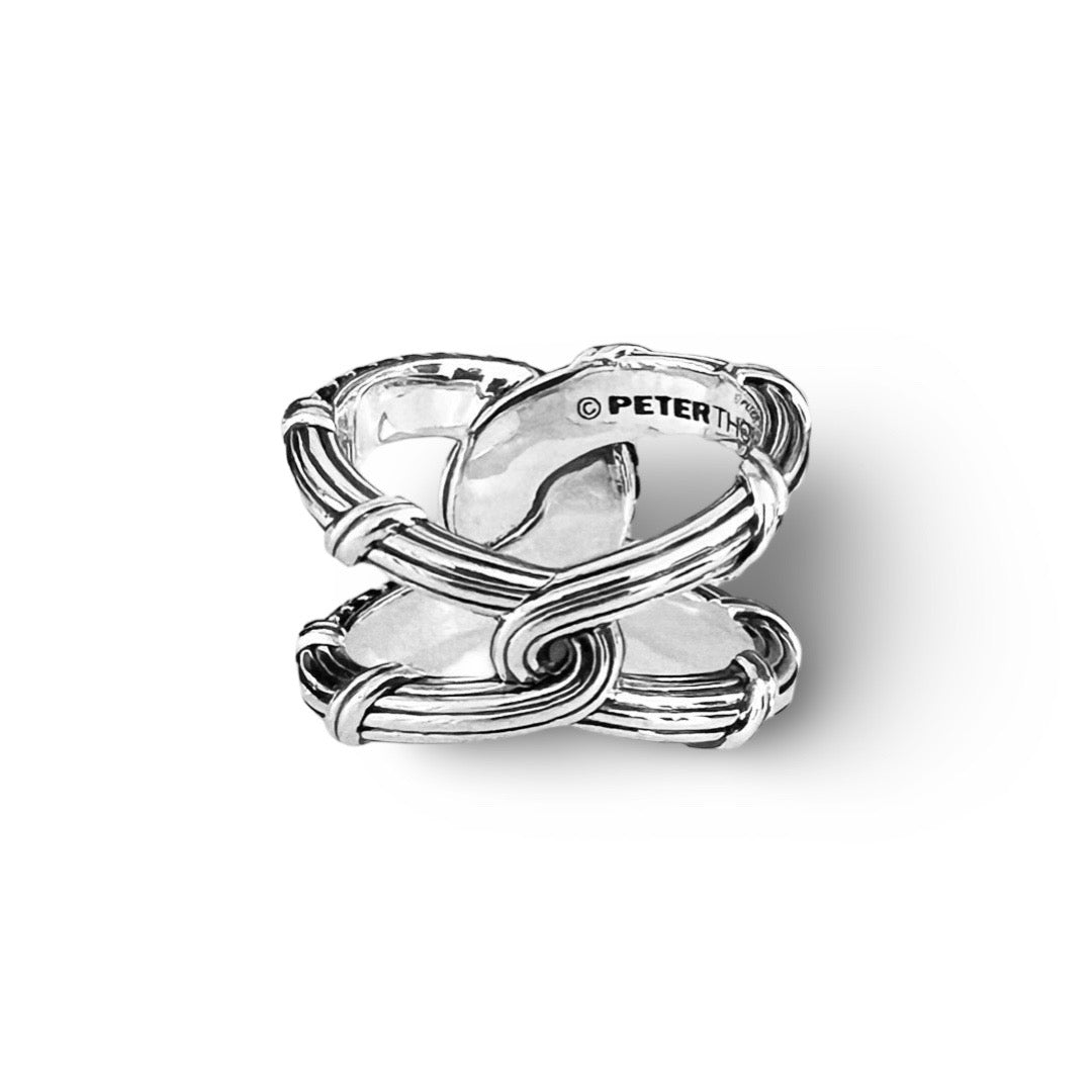 Southampton Interlocking Knot Pave Ring in sterling silver with black spinel