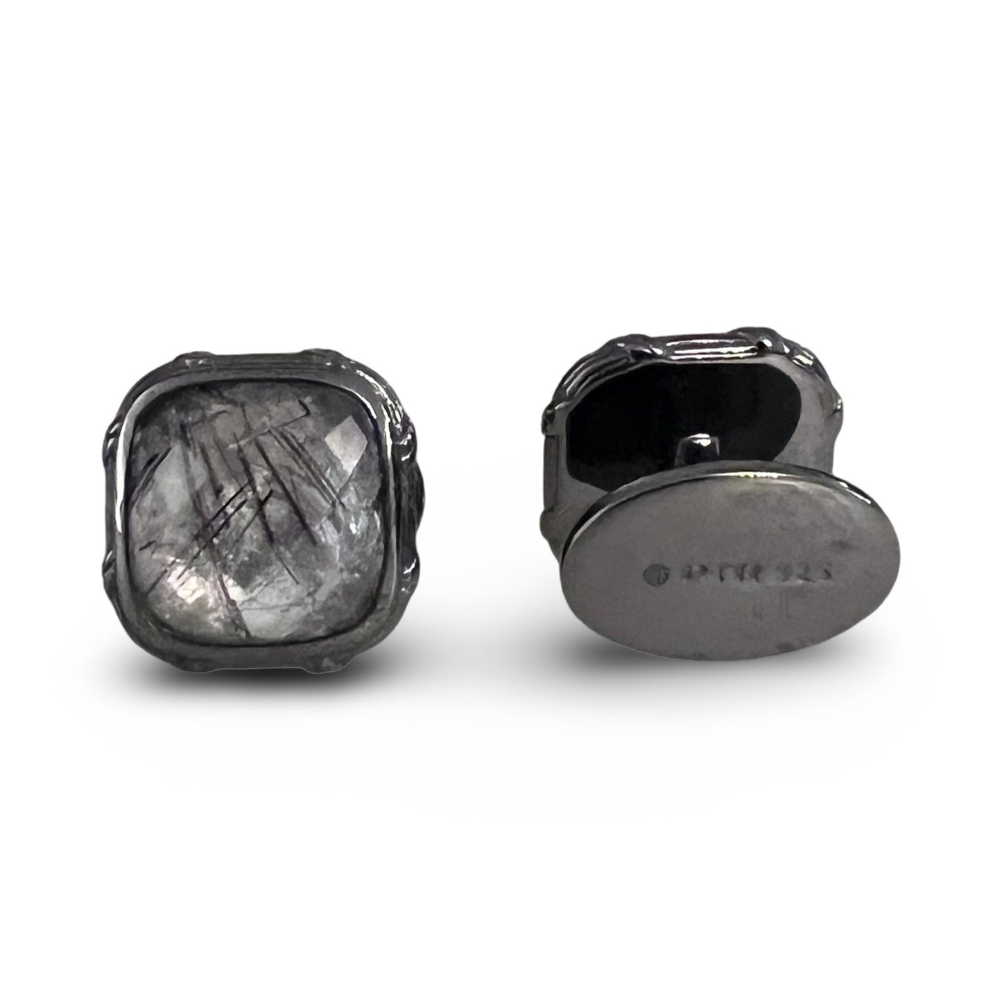 Noir Stud Set with black hair quartz in ruthenium sterling silver