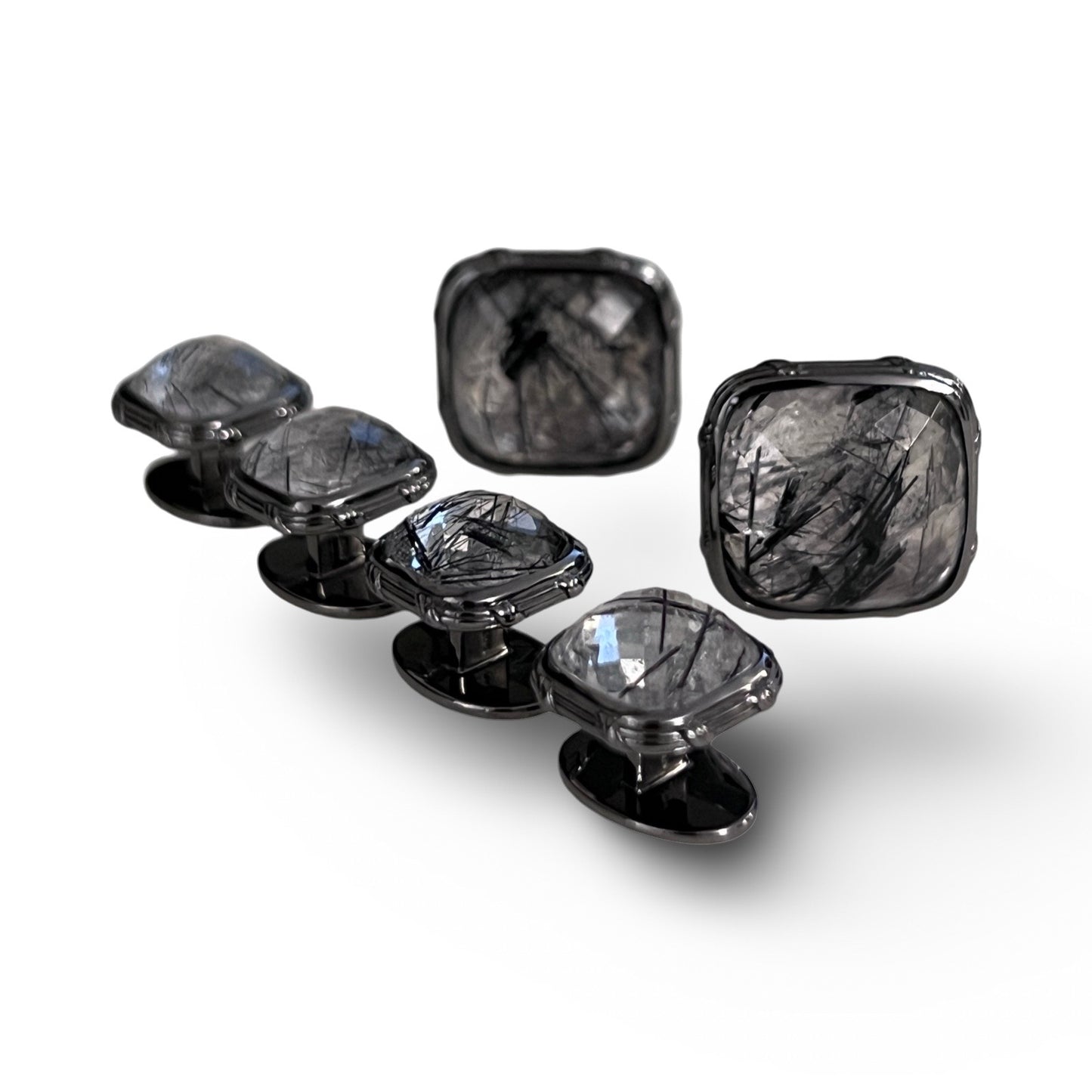 Noir Cufflinks with black hair quartz in ruthenium sterling silver (RESTOCK DEC,2024)