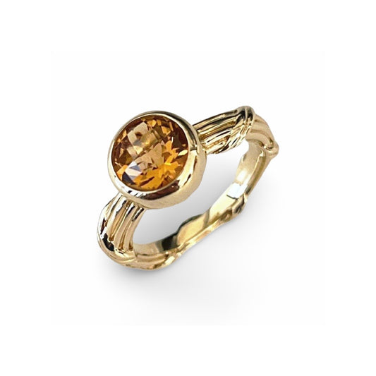 Fantasies Citrine Bezel Set Solitaire Ring in 18k yellow gold