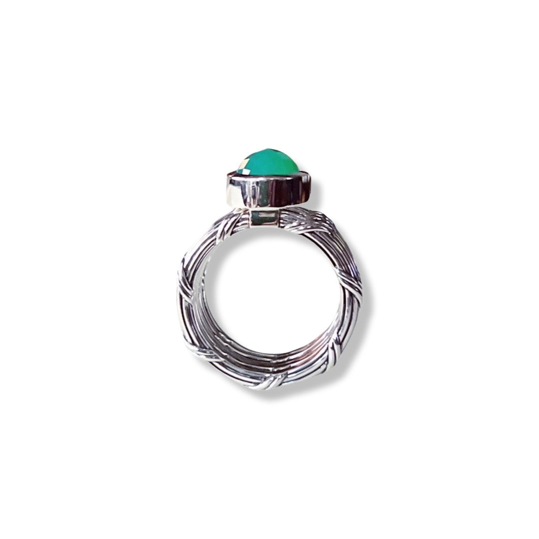 Fantasies 5 Row Cocktail Ring in sterling silver with green chalcedony