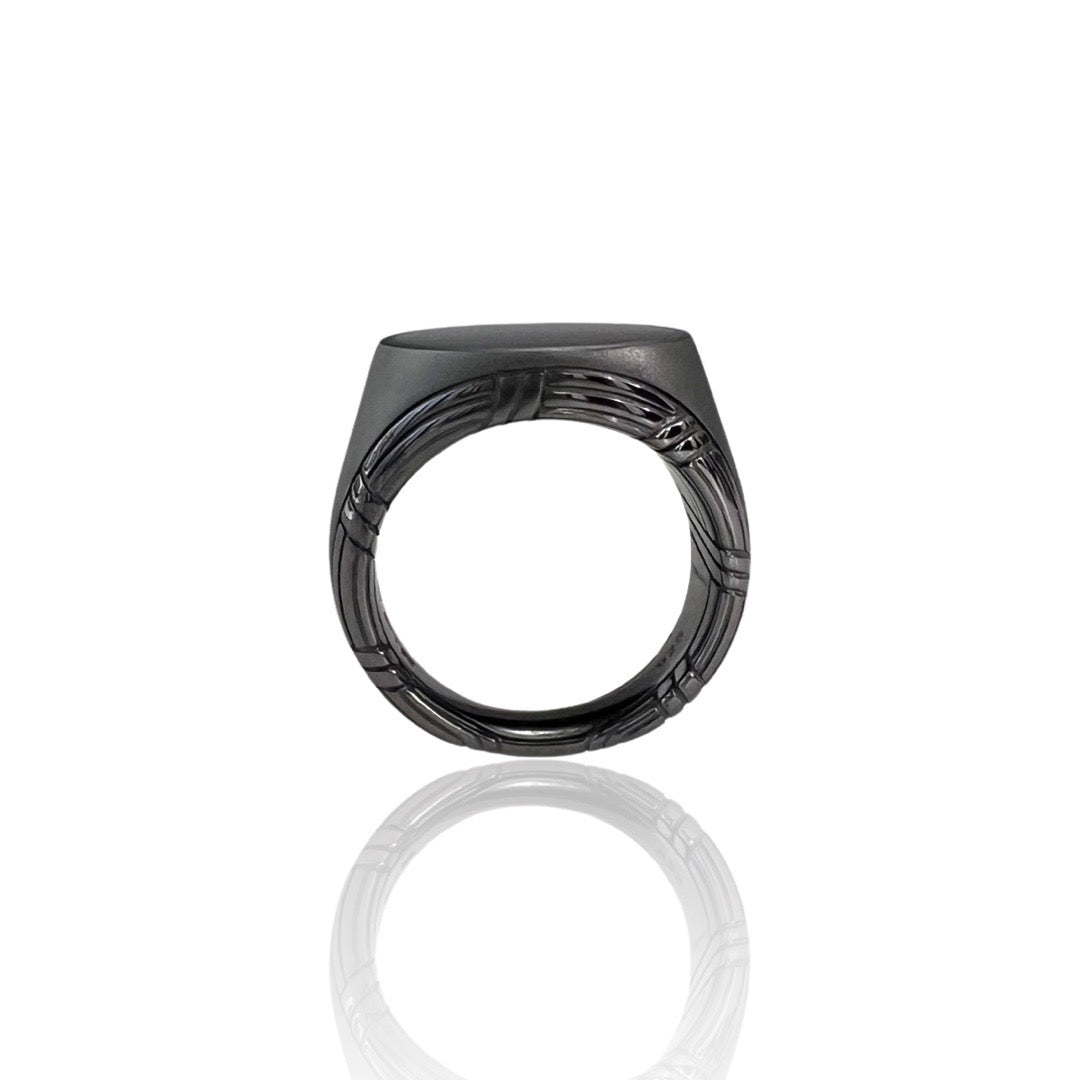 Explorer Signet Ring in matte dark grey ruthenium sterling silver with  black onyx