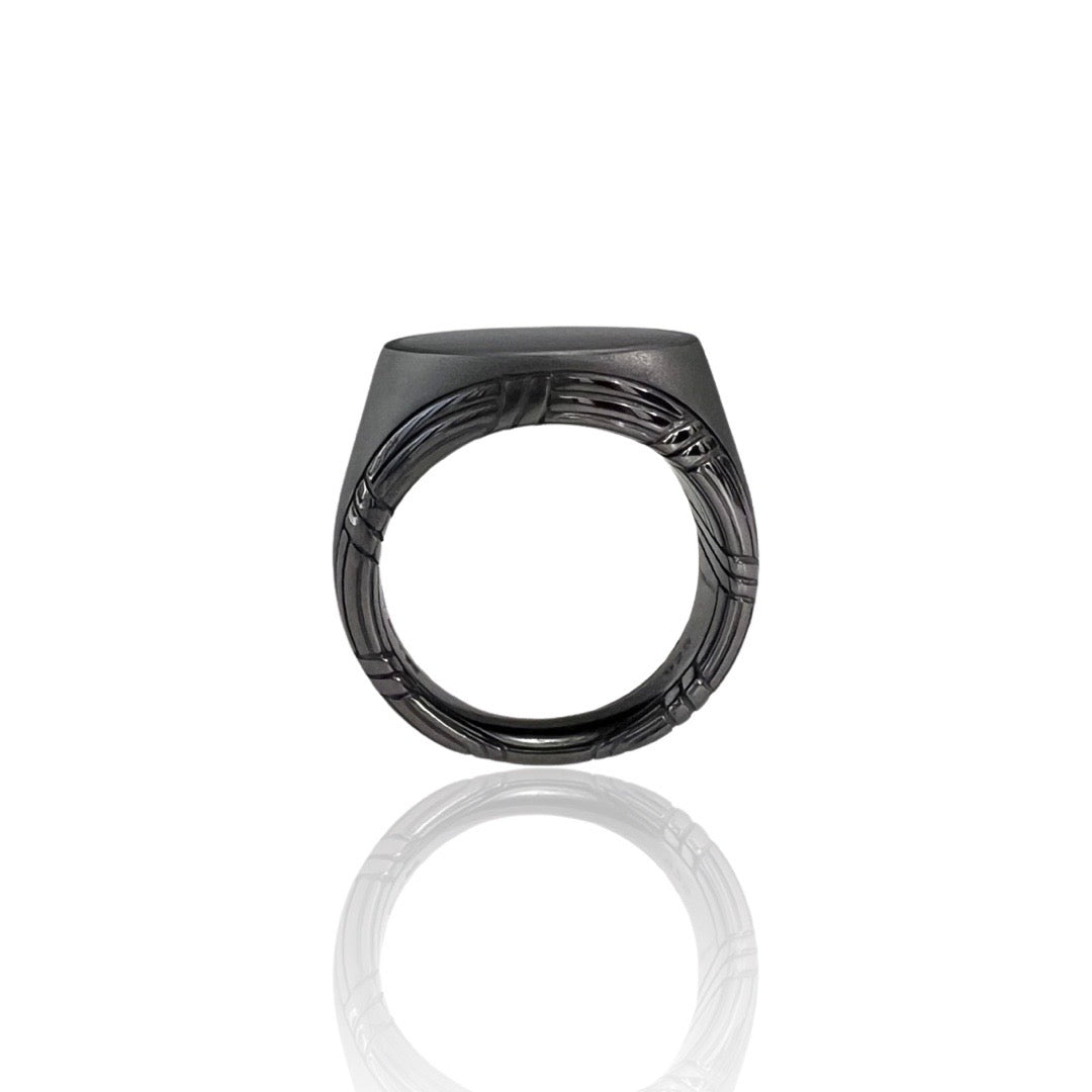 Explorer Signet Ring in matte dark grey ruthenium sterling silver with black onyx