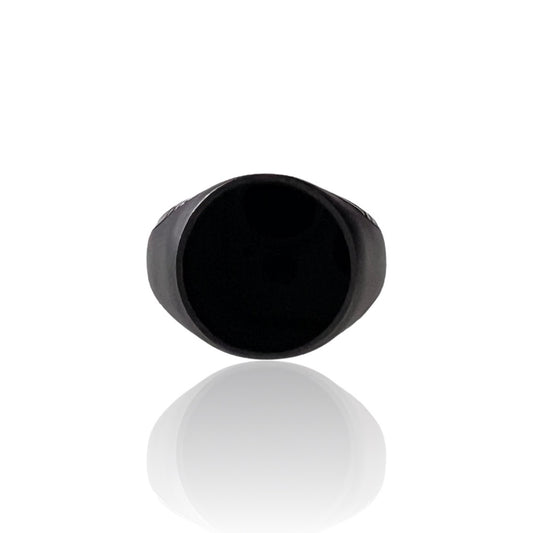 Explorer Signet Ring in matte two tone sterling silver with black onyx