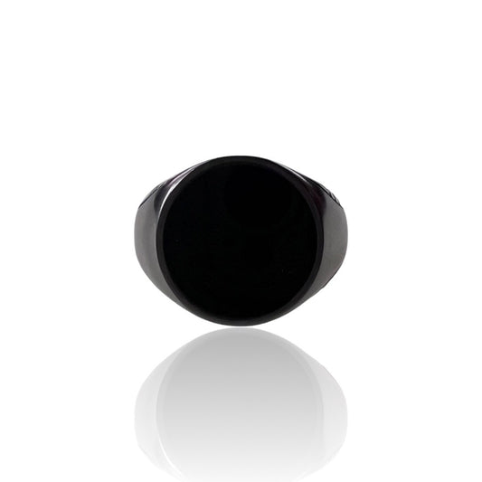 Explorer Signet Ring in two tone sterling silver with black onyx