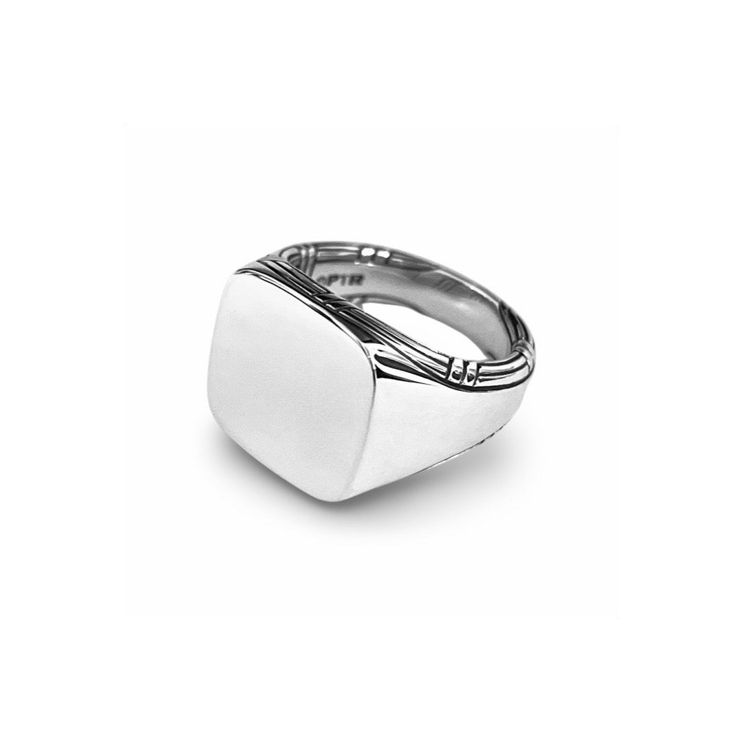 Explorer Cushion Signet Ring in sterling silver
