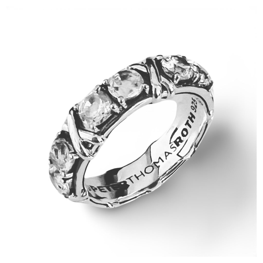 Bel Air Six Stone Love & Kisses Band Ring in sterling silver with white topaz