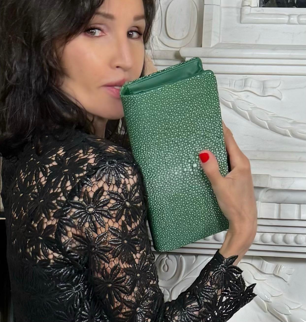 Genuine Stingray Long Clutch in emerald green 10"L X 5"H