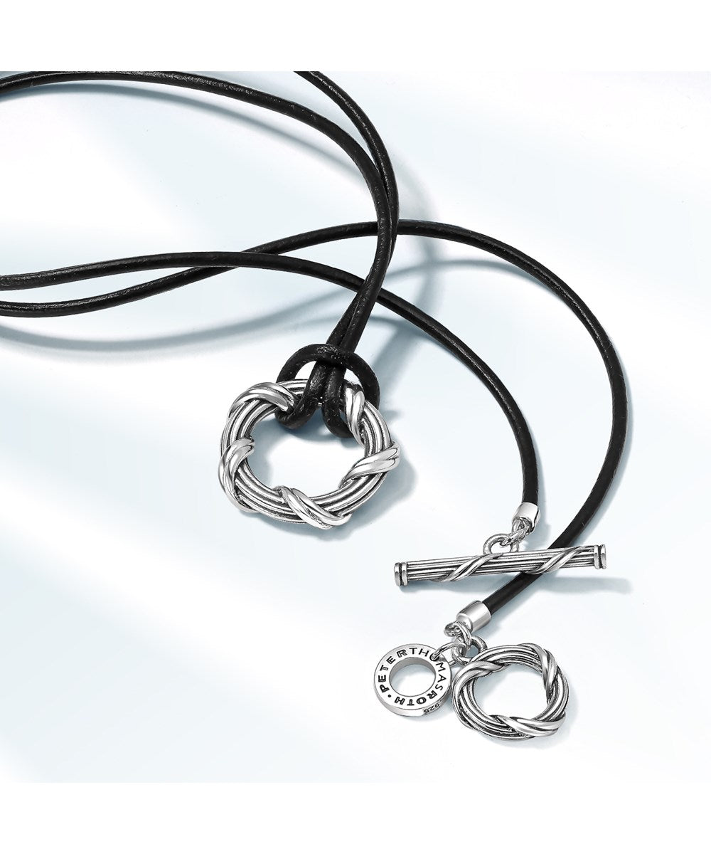 Explorer Circle Necklace in sterling silver and leather 20"