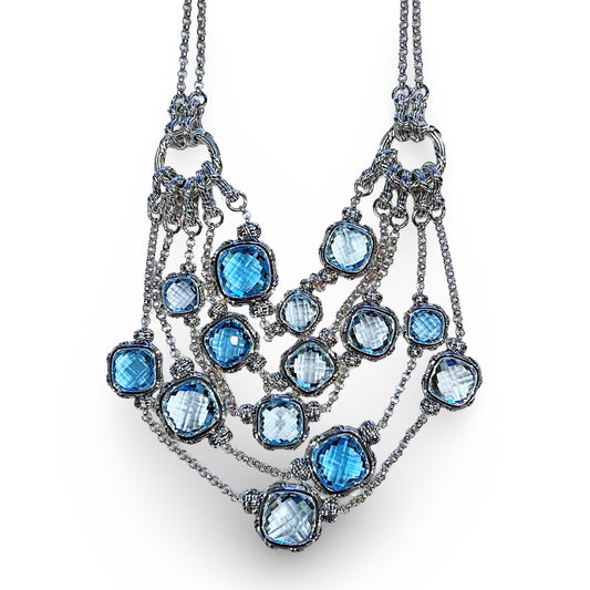 Fantasies Blue Topaz Layered Statement Collar Necklace in sterling silver