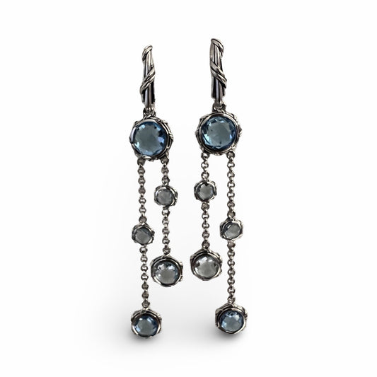 Fantasies Round Dangle Earrings in sterling silver with blue topaz