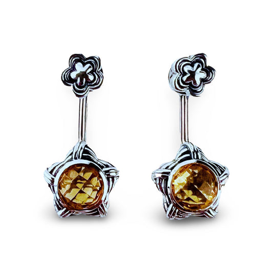 Fantasies Flower Push Pin Drop Earrings in sterling silver with citrine