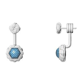 Fantasies Hexagon Push Pin Drop Earrings in sterling silver with blue topaz