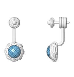 Fantasies Round Push Pin Drop Earrings in sterling silver with blue topaz