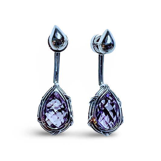 Fantasies Teardrop Push Pin Drop Earrings in sterling silver with amethyst