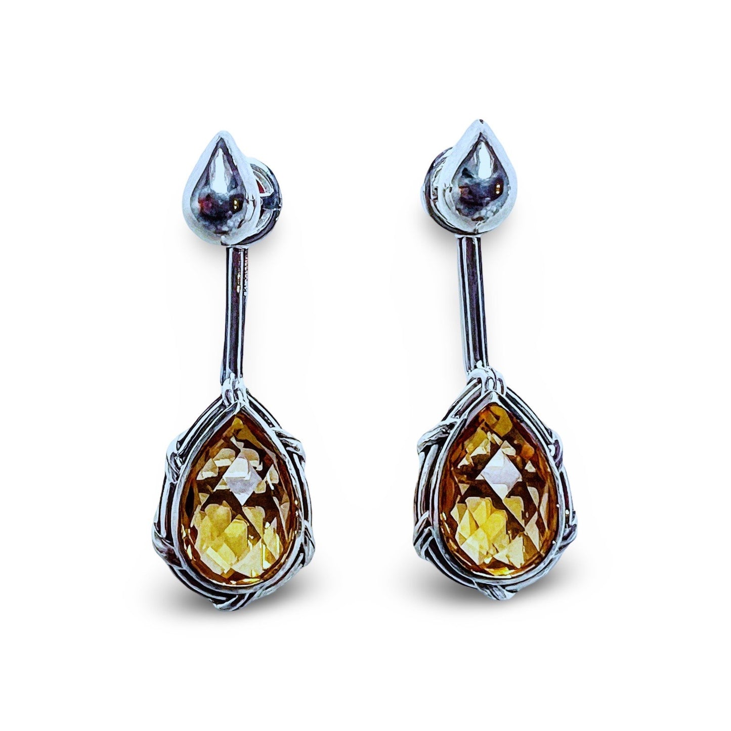 Fantasies Teardrop Push Pin Drop Earrings in sterling silver with citrine