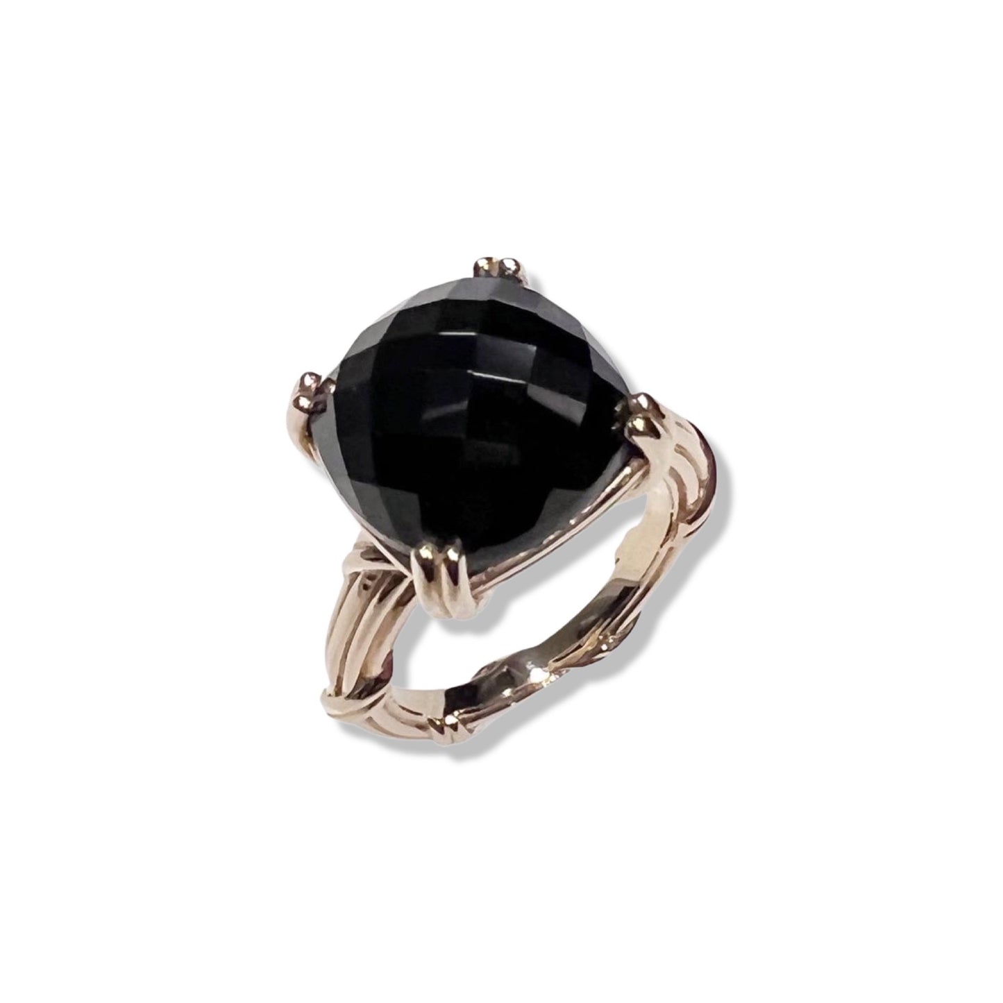 Fantasies Cushion Cut Black Onyx Cocktail Ring in 18k yellow gold 14mm