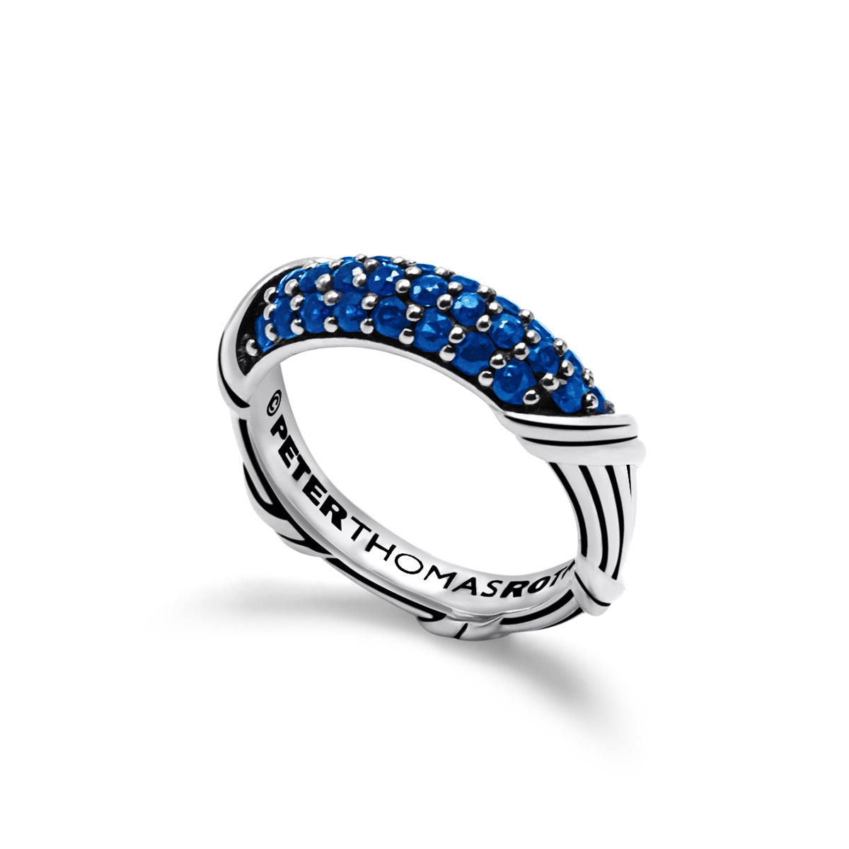Signature Classic Pave Band Ring with blue sapphires in sterling silver 5mm