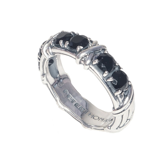 Bel Air Six Stone Love & Kisses Band Ring in sterling silver with black spinel