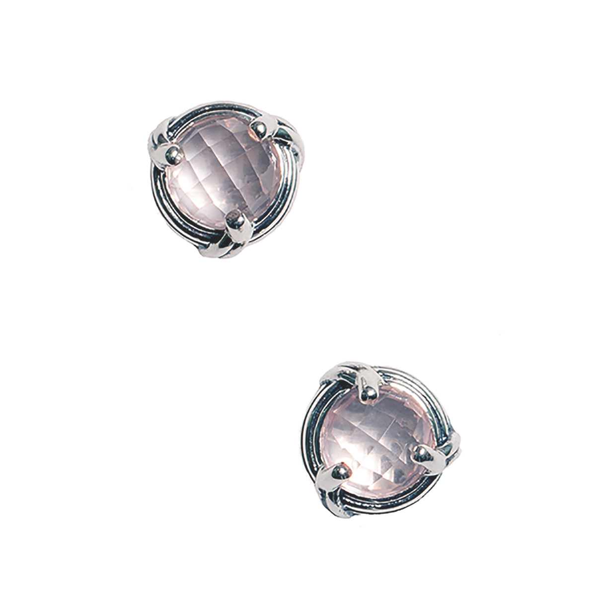 Fantasies Rose Quartz Stud Earrings in sterling silver 6mm