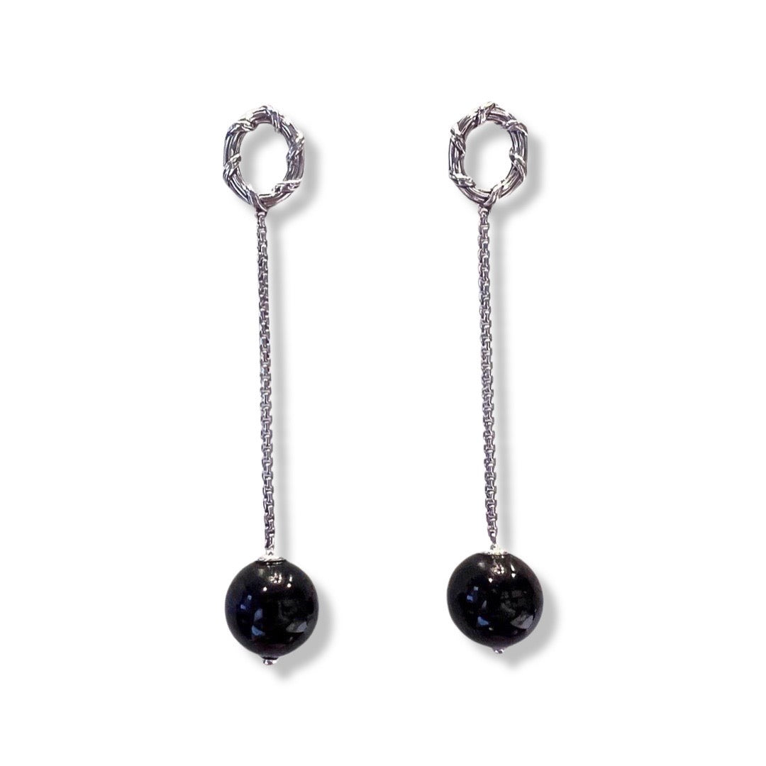 Bead Chain Earrings in sterling silver with black onyx