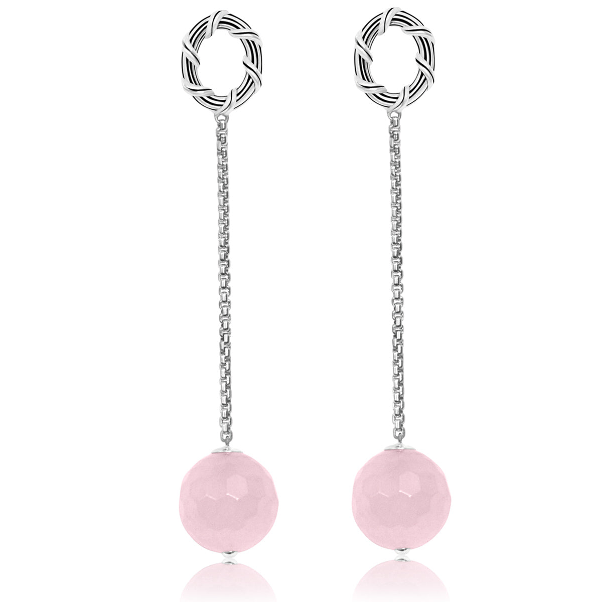 Bead Chain Earrings in sterling silver with rose quartz