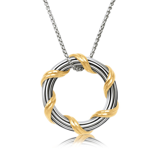 Signature Classic Circle Pendant Necklace in two tone sterling silver 1"