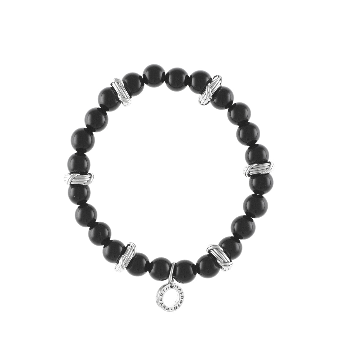 Ribbon & Reed Bead Bracelet in black onyx and sterling silver 8mm ...
