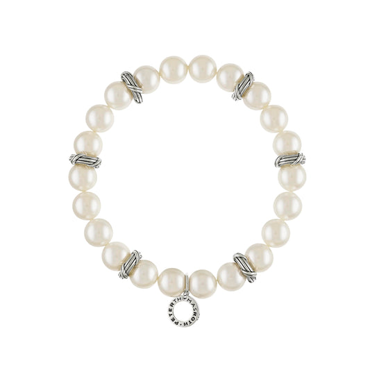Bead Bracelet in 9mm white sea shell pearls and sterling silver