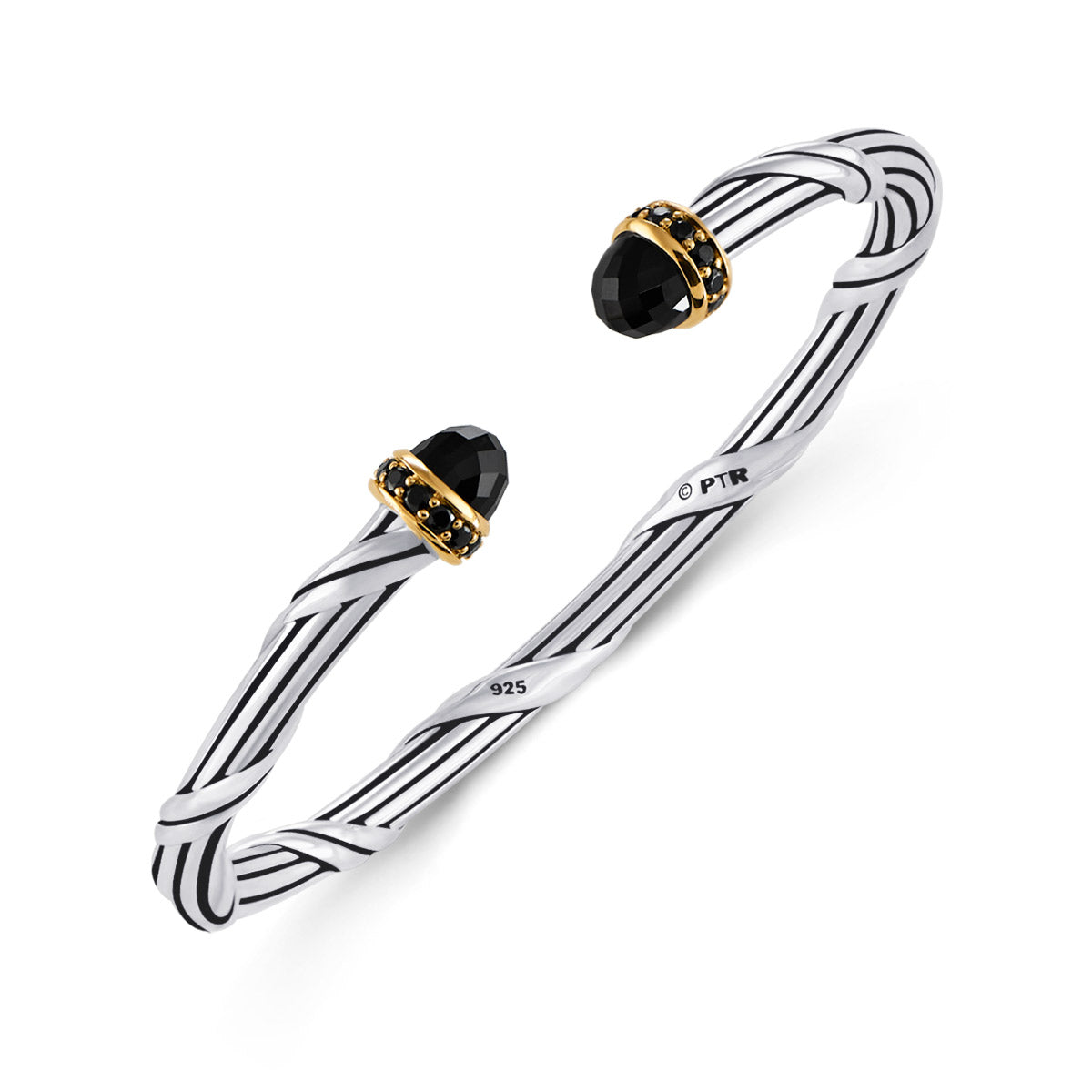 Peter Thomas Roth Ribbon and Reed Deco Black Onyx Oval Cuff in two tone ...