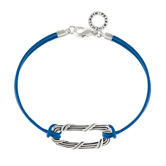 Rectangle Link Bracelet in sterling silver and blue leather