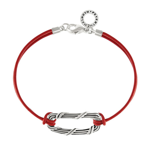 Rectangle Link Bracelet in sterling silver and red leather