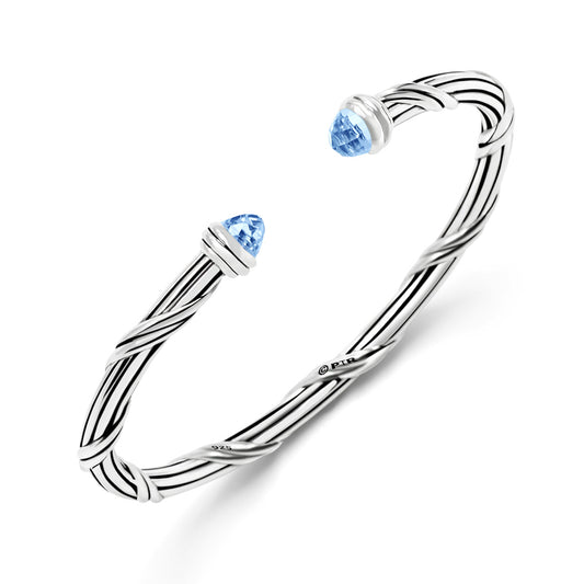 Fantasies Blue Topaz Oval Cuff in sterling silver 4 mm