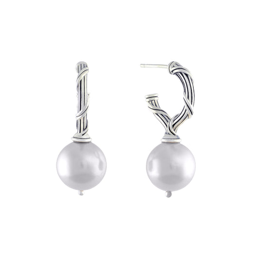 Bead Earrings with white sea shell pearls in sterling silver