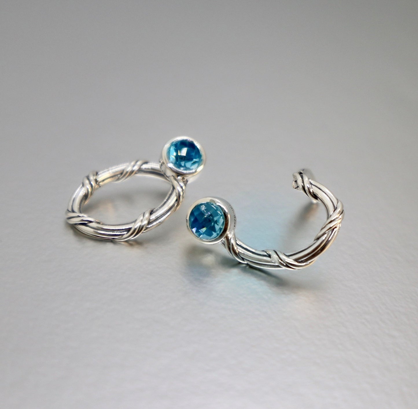 Sorbetto Gemstone Front Back Hoop Earrings in sterling silver with blue topaz