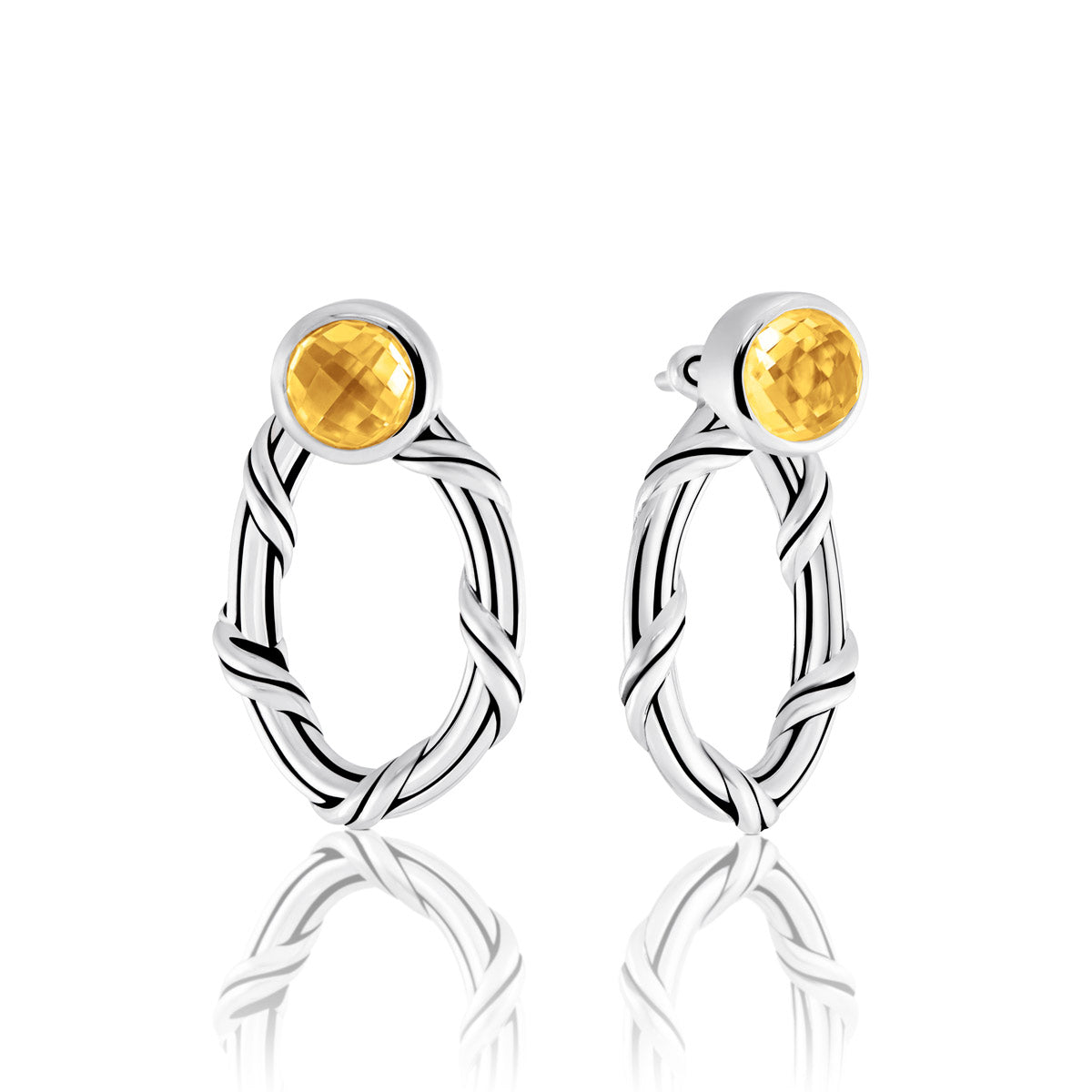 Sorbetto Gemstone Front Back Hoop Earrings in sterling silver with citrine