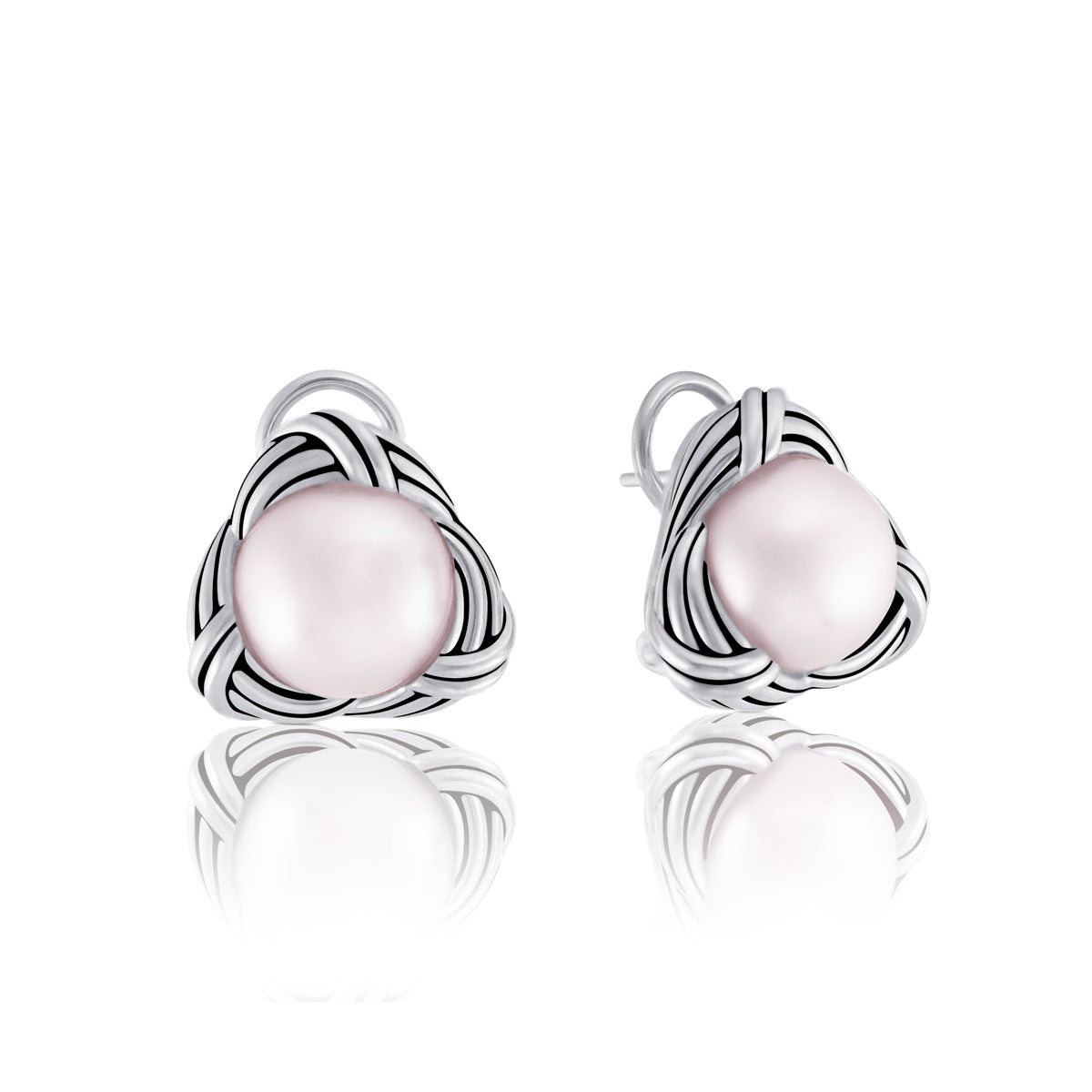 Park Love Knot Earrings in sterling silver with pink pearls 12mm
