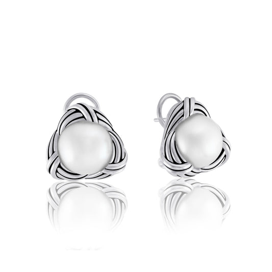Park Love Knot Earrings in sterling silver with white pearls 12mm