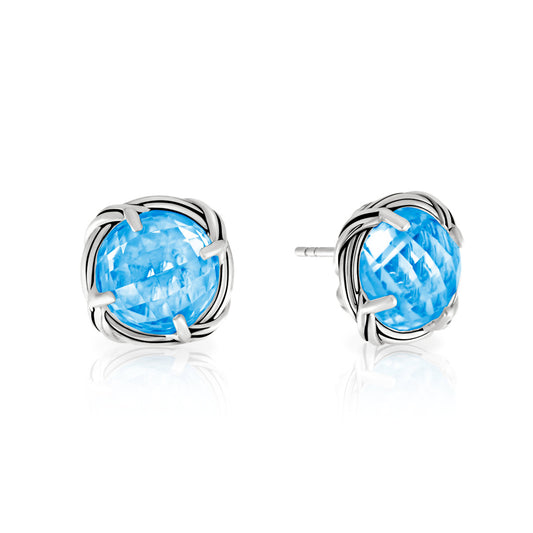 Fantasies Blue Topaz Stud Earrings in sterling silver 10mm