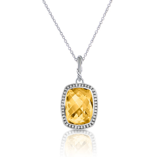 Fantasies Citrine Halo Pendant Necklace in sterling silver with white topaz